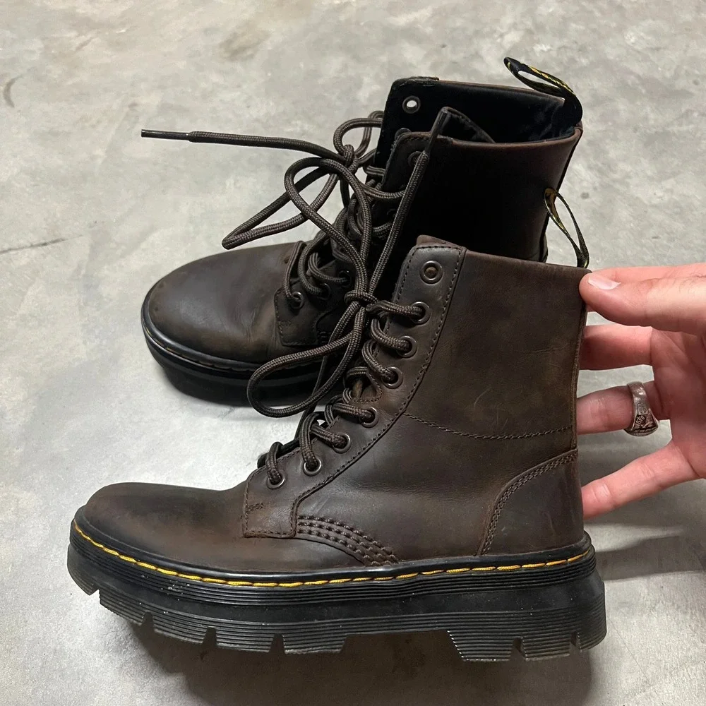 Dr. Martens Combs Crazy Horse Leather Boots Dark Brown Kids US Size $